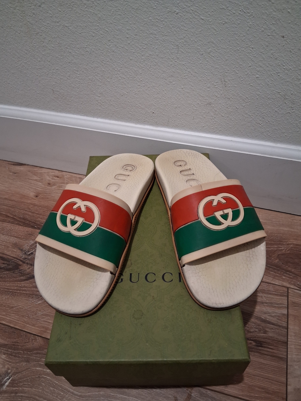 Authentic Gucci Slides GG Red Green Stripes